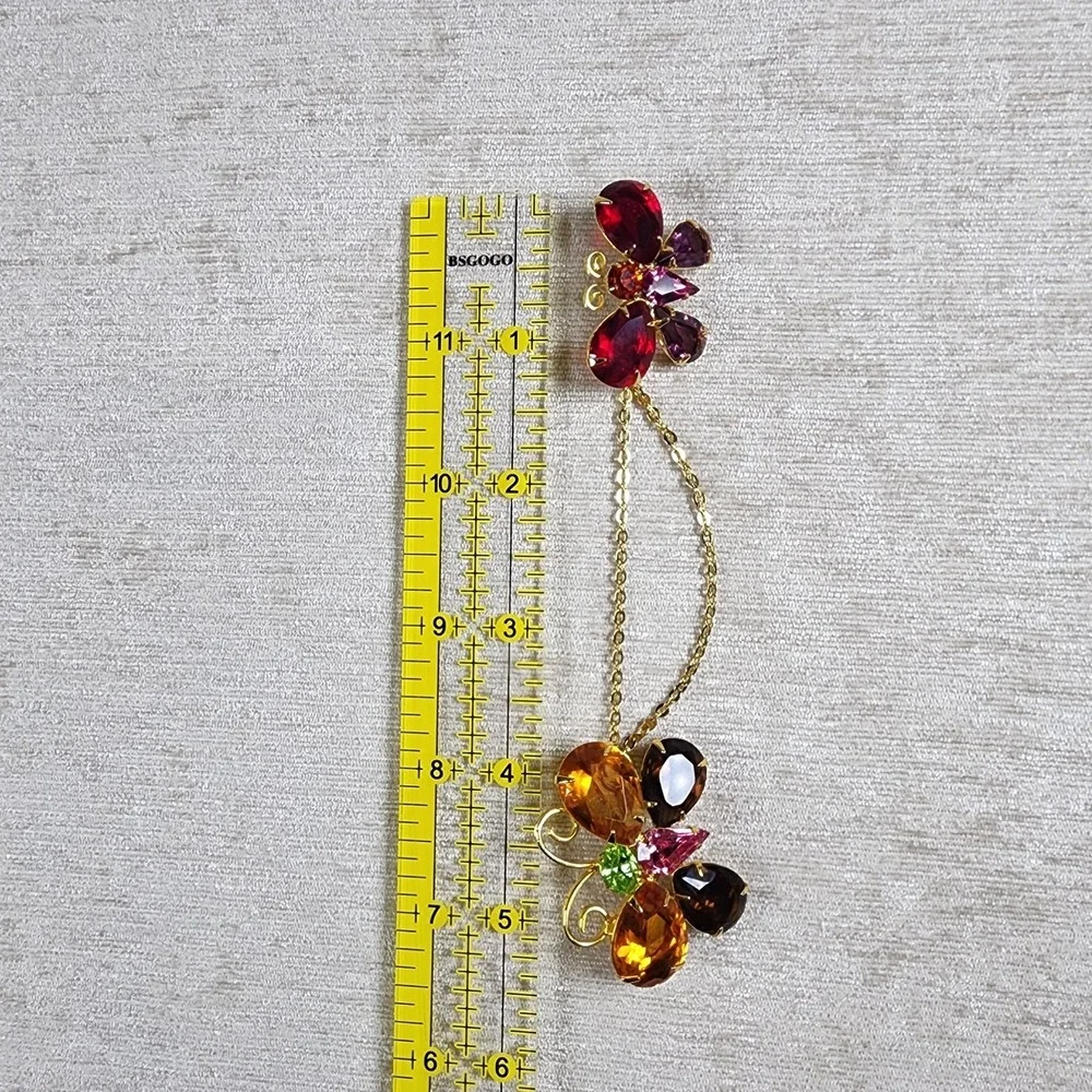 Joan Rivers Colorful Double Butterfly Chatelaine Pin Brooch Signed GoldTone